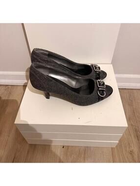 Unisa Peep Toe Canvas Buckle Heels Women's 7.5